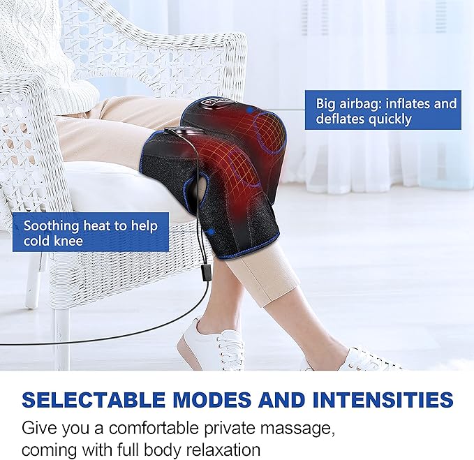 CINCOM Heated Knee Massager, Air Compression Knee Massager with Heat for Pain Relief Knee Brace Wrap for Knee Arthritis,Injury,Joint Pain 3 Modes & 3 Intensities (A Pair)