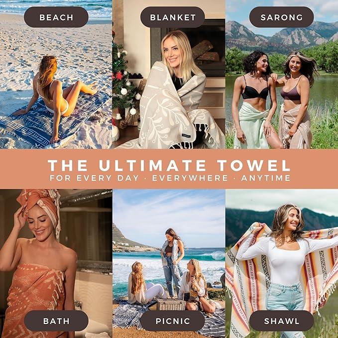 FESHKA Sand Proof Turkish Beach Towel – Oversized, Quick Dry & Lightweight Travel Towel - 100% Organic Cotton Beach Blanket - Perfect for Bath, Pool & Picnic | Gingerbread (Rust)