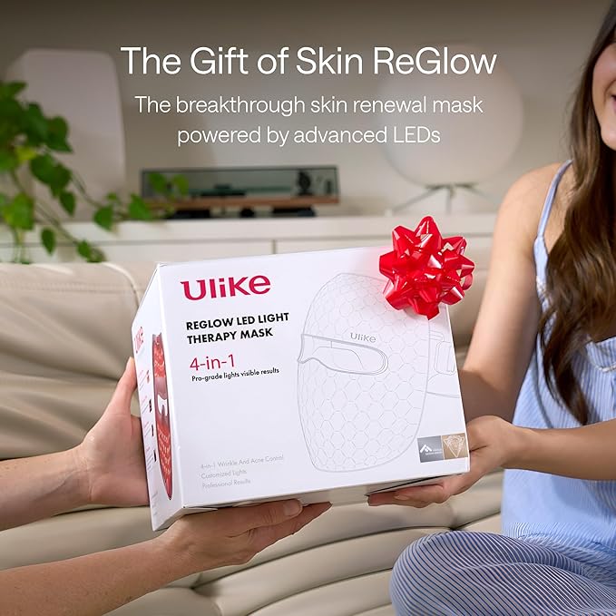 Ulike ReGlow LED Light Therapy Mask, Red Light Therapy for Face, 4 Modes with Red, Blue, Yellow & Infrared Lights for Reduce Acne & Anti-Aging, Eye-Protection, 272 Beads, Remote Control,White