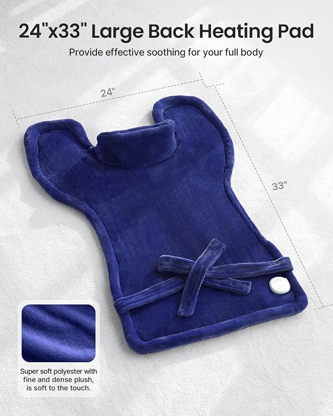 RENPHO Back Heating Pad for Back Pain Relief, Birthday Christmas Gifts for Women Men Mom Dad Grandma, FSA Eligible, Neck and Shoulder Heat Pad, Auto Shut Off, ETL Certified, 24"x33", Dark Blue