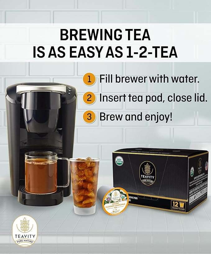 Teavity Organic Chamomile Tea Pods for Keurig - Decaf, 12 Count