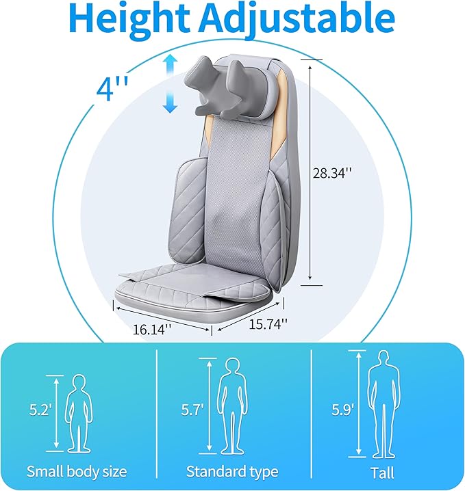 Shiatsu Neck and Back Massager with Heat,4D Kneading Back Massager for Pain Relief Deep Tissue,Comfortable Back Massage for Chair,Adjustable Neck Massage,Christmas Gifts for Women Men Parents