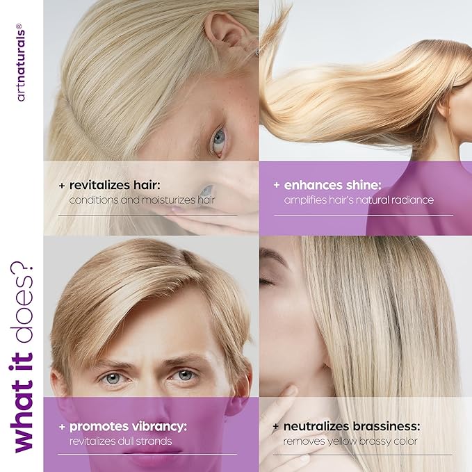 Artnaturals Purple Hair Mask for Blonde, Silver & Platinum Hair - Removes Yellow Brassy Color, Repairs Dry & Bleached Hair - Deep Conditioning Treatment Hair Moisturizer - Sulfate Free (8 Oz/226g)