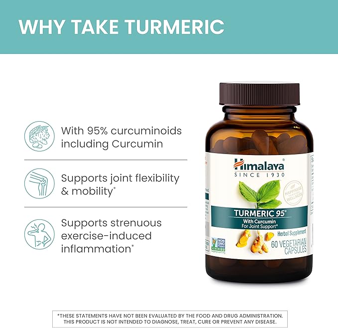 Himalaya Turmeric 95 - Herbal Supplement with Turmeric Curcumin for Joint Support and Mobility, 95% Curcuminoids - Vegan, Non-GMO, Gluten Free, 600 mg, 30 Capsules