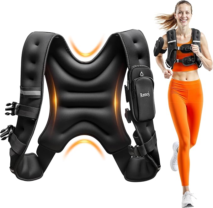 Renoj Weighted Vest for Women Men: 6lb/8lb/10lb/12lb/16lb/20lb Weight Training Vest for Workout, Running, Walking, Exercise, Weight Loss, Weight Lifting - With Reflective Strips and Storage Pocket