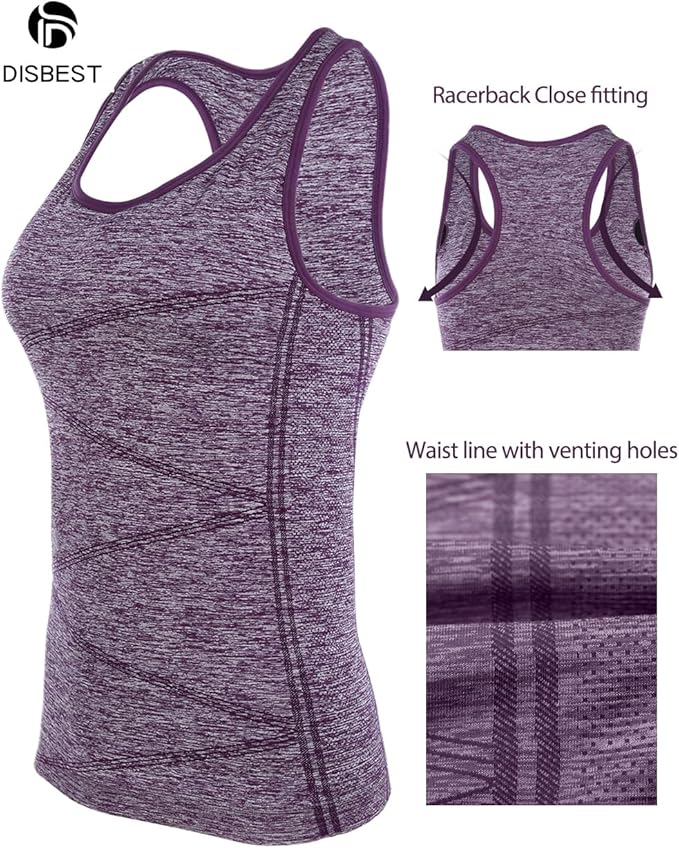 Disbest Yoga Tank Top, Women's Performance Stretchy Quick Dry Sports Workout Running Top Vest with Removable Pads