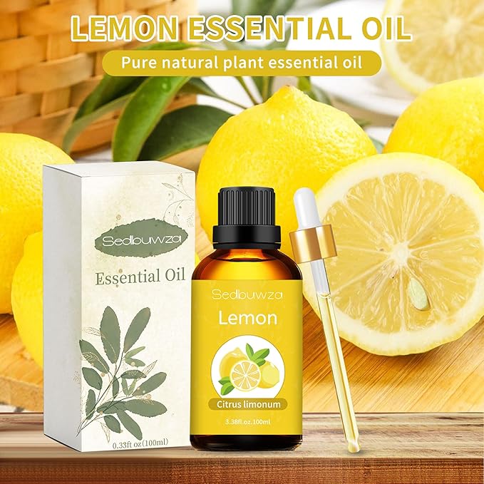 Sedbuwza Lemon Essential Oil 3.38 Fl OZ, 100% Pure Undiluted Lemon Oil for Diffuser, Aromatherapy, Perfumes, Candle, Soap Making