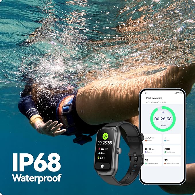 Anyloop AMOLED Fitness Tracker Watch with 24/7 Heart Rate/SpO2/Sleep Monitor, IP68 Waterproof Smart Watch, Step Calorie Counter Pedometer Swimming Health Activity Trackers & SmartWatches for Men Women