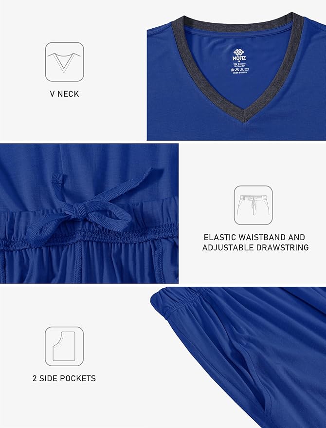 JINSHI Men's Pajama Sets Sleepwear Nightwear Lightweight Quick Dry Soft 2 Piece Long Sleeve Mens Loungewear Sets with Pocket