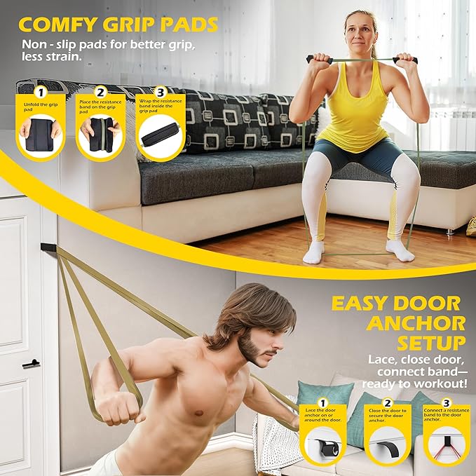 Pull Up Bands, Resistance Bands Set for Pull-Up Assistance, Exercise Bands with Door Anchor & Grip Pads for Men & Women Working Out, Physical Therapy, Muscle Training