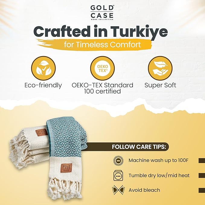 Gold CASE Turkish Hand Towels for Bathroom Set of 4 – 20 x 40'' – 100% Cotton Bathroom Towels – Aphrodite Kitchen Small Towel for Spa, Face, Tea & Dishcloth – Decorative Patterned Weave – Teal