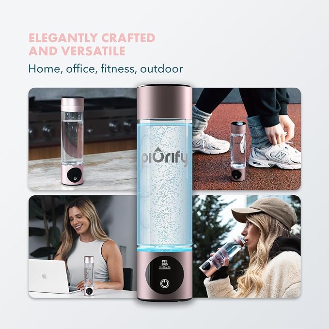 Hydrogen Water Bottle Generator - Up to 4100+ PPB Concentration - SPE/PEM Technology - Certified H2 Generator - Portable Athletic Performance & Hydration System - 6-Hour Hydrogen Retention