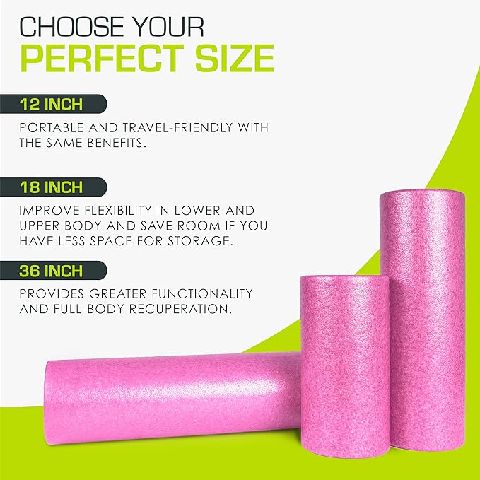 ProsourceFit High Density Foam Rollers 12 - inches Long, Firm Full Body Athletic Massage Tool for Back Stretching, Yoga, Pilates, Post Workout Muscle Recuperation