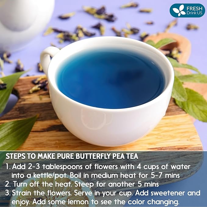 FreshDrinkUS, Premium 16oz Blue Butterfly Pea Flowers Dried β Premium Whole Flower Herbal Tea β Vibrant Blue Natural Color β Caffeine-Free Loose Flower Tea. Vegan