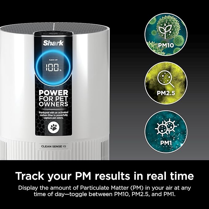 Shark Air Purifier for Home, Clean Sense, for Bedroom, Nursery, Home Office, Dorm, HEPA-Exceeding Filter, Captures Pollutants, Pet Dander, Dust, Odor, Smoke, and More, HP102PET, White