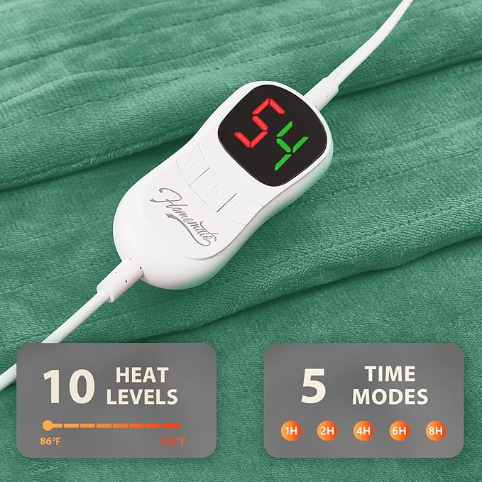 Homemate Electric Heated Blanket King Size - 100"x90" Heating Blanket King Size Dual Control 1/2/4/6/8 Hours Auto-Off 10 Heat Level Over-Heat Protection Flannel Sherpa ETL Certification