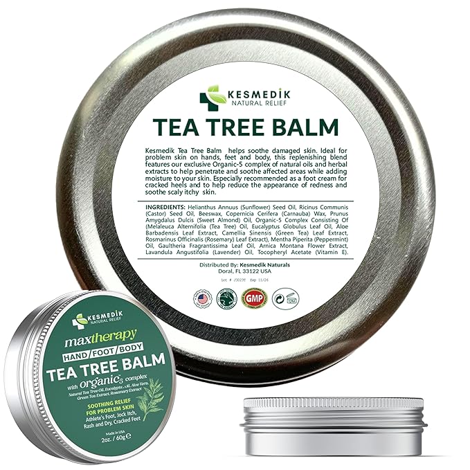 Tea Tree Oil MaxTherapy Balm, Itchy Skin Relief, Soothing for Rashes, Jock Itch, Athlete’s Foot, Chafing, Insect Bites, Folliculitis, Dry Sensitive Skin, Effective & Safe for All Ages, 2-Pack