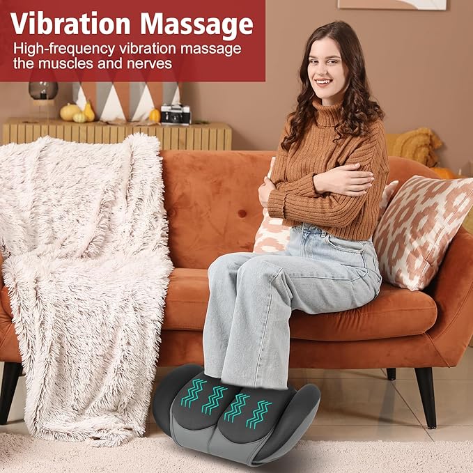 Shiatsu Foot and Calf Massager with Heat, Vibrating Massage Machine for Plantar Fasciitis, Neuropathy, Blood Circulation, Thigh Leg Muscle Tension, Deep Tissue Massager, Fathers Day Dad Gifts