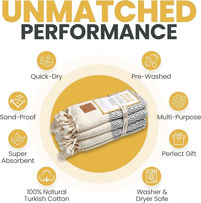 Gold CASE Turkish Hand Towels for Bathroom Set of 4–20x40''–100% Cotton Bathroom Hand Towels – Zeus Towel for Spa, Face, Tea & Dishcloth – Decorative Cloth – Grey