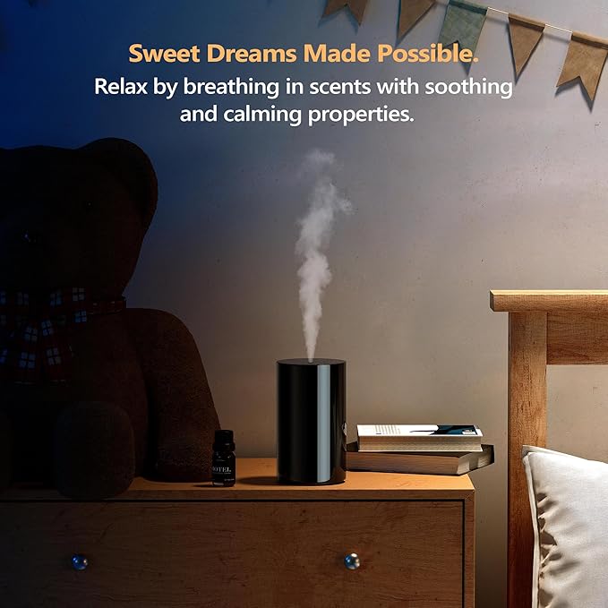Waterless Diffuser for Essential Oil, Battery Operated Nebulizer, 0.7 Fl.Oz./ 20mL Capacity, Mini Scent Air Machine, 3 Countdown Timers & 3 Mist Levels for Home Room Car Office - AN8 Black