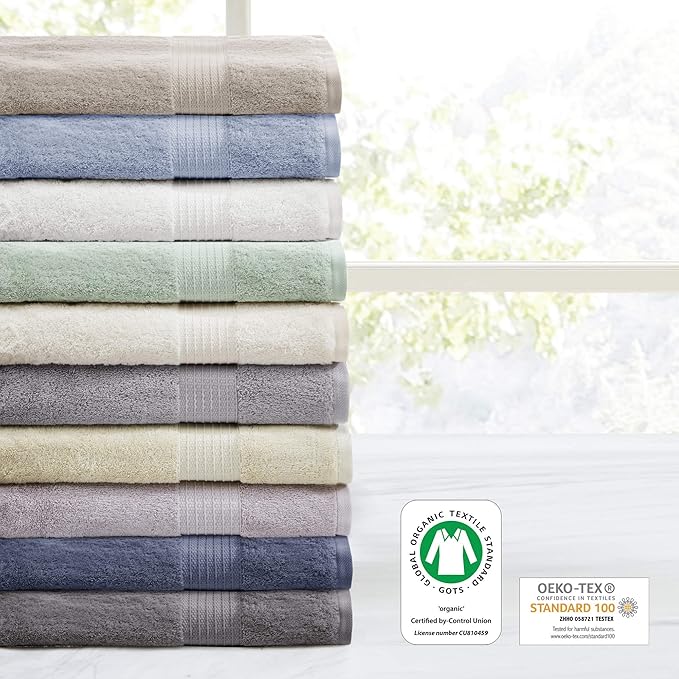 Madison Park Organic 100% Cotton Bathroom Towel Set, Hotel & Spa Quality Highly Absorbent, Quick Dry, Include for Shower, Handwash & Facial Washcloth, Multi-Sizes, White (Pack of 4)