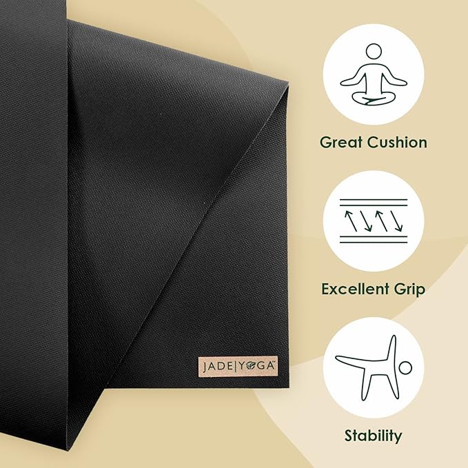JadeYoga Harmony Yoga Mat - Durable & Thick Gym Fitness Mat, Non-Slip Natural Rubber Yoga Mat - Home Exercise & Stretching Mat, Workout Mat - Yoga, Pilates & Meditation for Women & Men