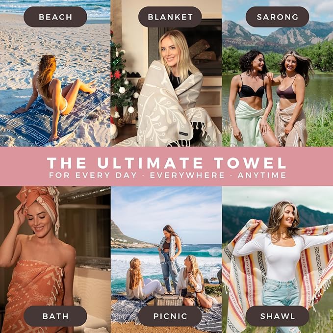 FESHKA Sand Free Turkish Beach Towel (37 x 67) Quick Dry Bath Towel, Oversized Beach Blanket, Lightweight for Travel - Made with 100% Organic Turkish Cotton - Lovesong (Pink)