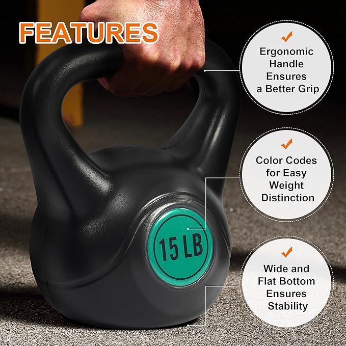 Kettlebell Sets 4 Piece Strength Training Kettlebells Weight Set 5lb, 10lb, 15lb, 20lb Kettlebells