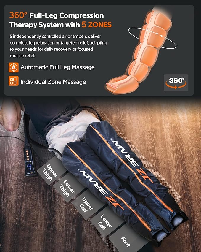 Sequential Air Compression Recovery System : Professional Full Leg Compression Boots for Circulation and Pain Relief - Sequential Device for Muscle Relaxation - for Athletes, Women, Men