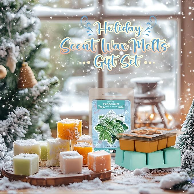 Winter Wax Melts Wax Cubes, SNOWSEN Strong Fragrance Soy Wax Cubes for Wax Warmer, Scented Wax Melts Gift Set, Gingerbread, Cranberry, Hot Chocolate, Christmas Wreath and More, Wax Melts Tarts -8 Pack