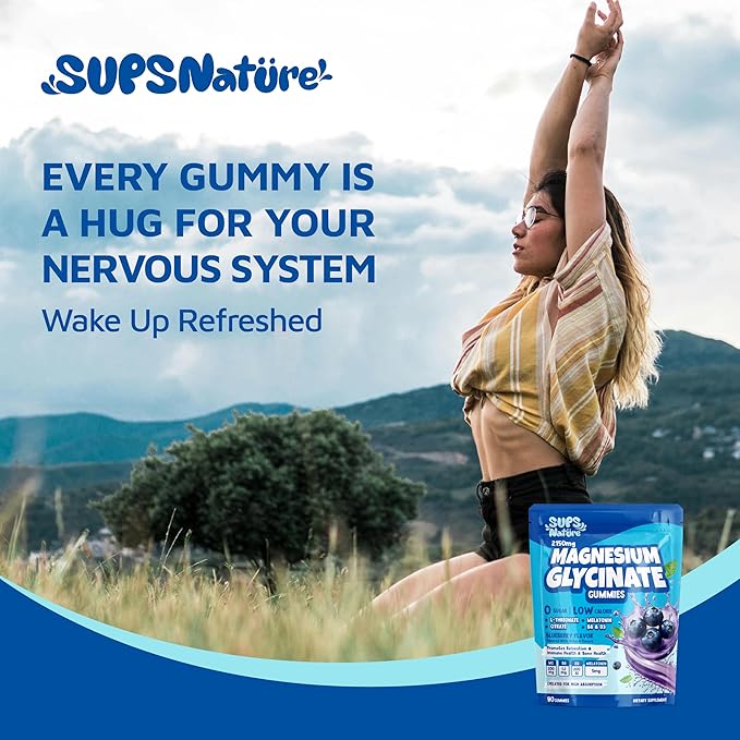 Magnesium Glycinate Gummies 2150 mg with Melatonin 5mg for Adults Sleep Support, Stress Relief, Blueberry Gummies 90 CT