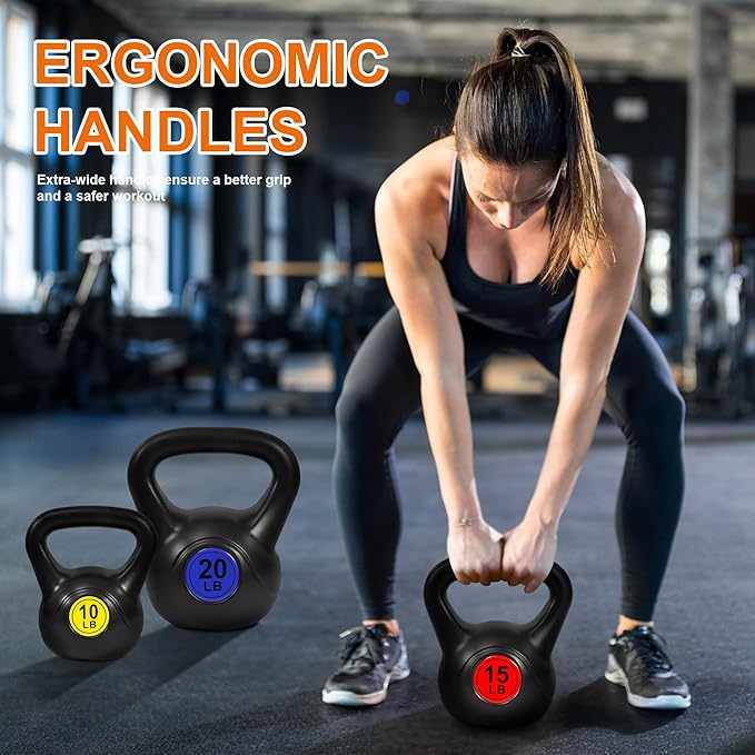 Kettlebell Sets 4 Piece Strength Training Kettlebells Weight Set 5lb, 10lb, 15lb, 20lb Kettlebells