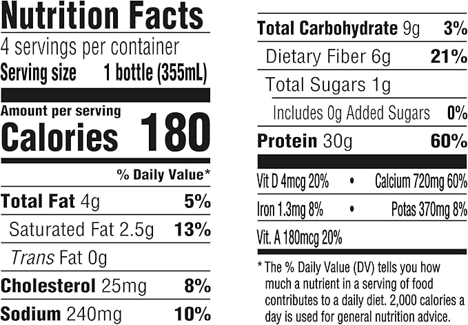 Oikos Protein Shake, Chocolate, 30g High Protein Drinks, Shelf Stable, Ready to Drink, 5g Prebiotic Fiber, 12 fl oz Bottle, 4 Count