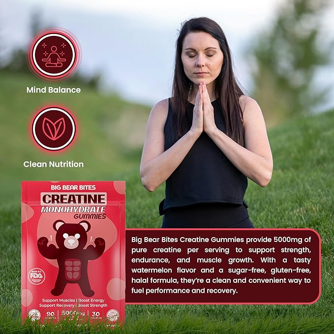 Creatine Monohydrate Gummies for Men & Women | 5000mg of Creatine Gummies per Serving | Sugar, Gluten Free & Halal | Pack of 90 for Pre Workout & Muscle Recovery | Watermelon Flavor