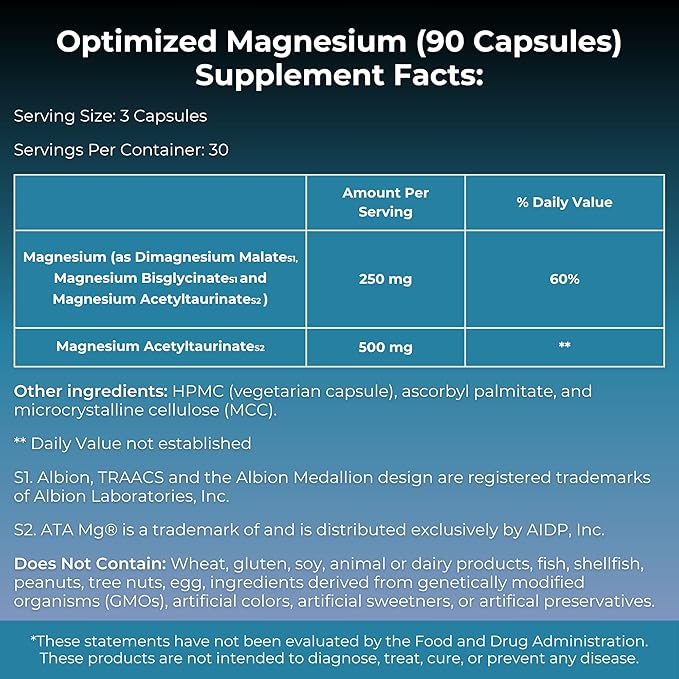 MYOXCIENCE Optimized Magnesium 3 Forms of Magnesium Glycinate, Taurate (as ATAmag®) and Malate to Support Stress Relief and Sleep
