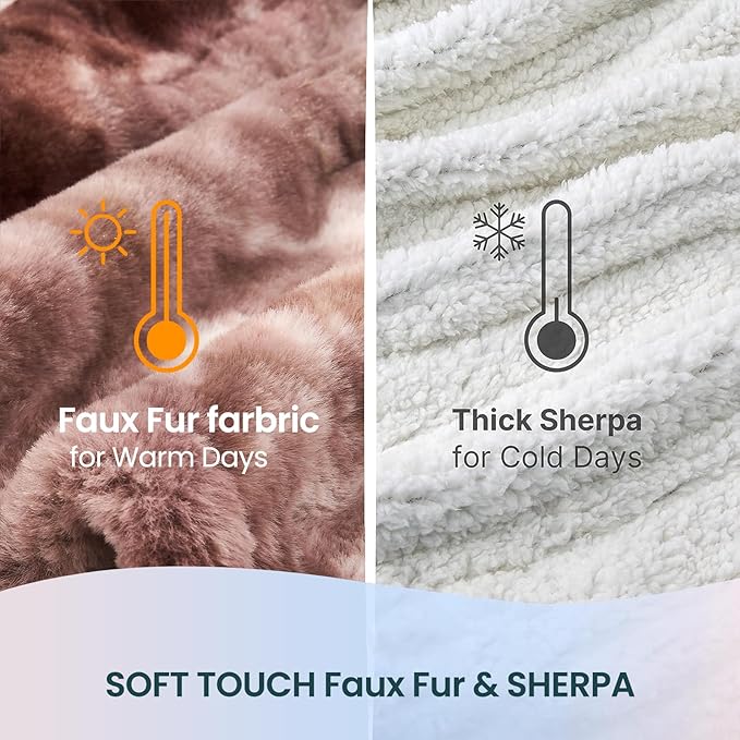 Electric Heated Blanket 50"x60",Luxury White Coffee Faux Fur Electric Throw Blanket,Fast Heating Soft Fluffy Thick Electric Blanket with 6 Heating Levels & 12H Auto Off