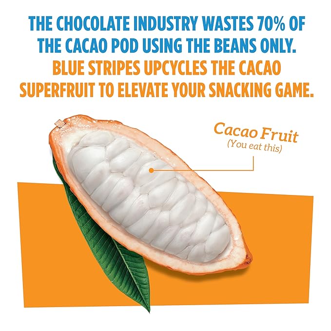 Blue Stripes Cacao Superfruit Gummies - Vegan Chewy Fruity Snack, No Sugar Added 100% Fruit Gummy, 9 Essential Vitamins & Minerals, Natural Tropical Superfood, Use on Granola, Yogurt - 3.2 oz (4 Pack)