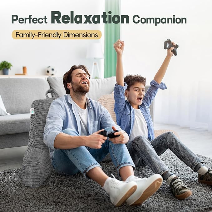 21" Higher Large Reading Pillow for Bed Adult, Back Pillow for Bed Sitting Up with Memory Foam Back Support with Arms Rest for Couch Chair Gray