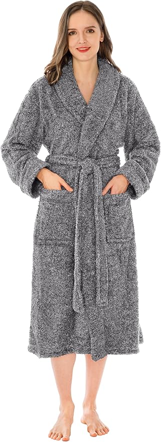 PAVILIA Premium Womens Plush Soft Robe Fluffy, Warm, Fleece Sherpa Shaggy Bathrobe