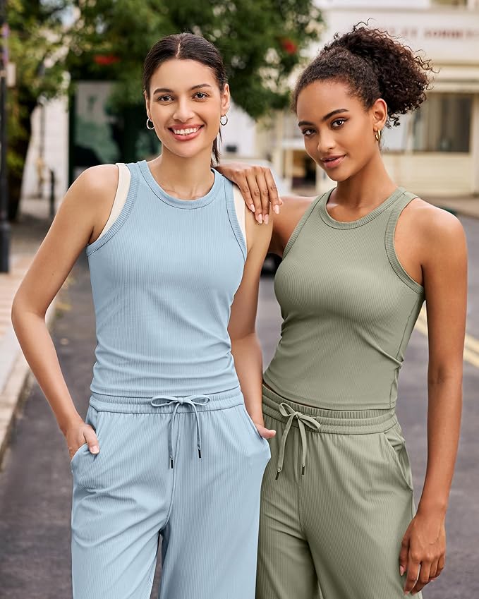 G4Free Workout Tank Tops for Women Slim Fitted Racerback Ribbed Athletic Gym Yoga Tanks Summer Casual