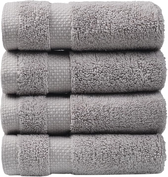 SOFE H&L | Olea Luxury Turkish Cotton Bath Towels Set of 4 : 4 Wash Cloths Cool Gray | Premium, Soft, Durable, Absorbent | Turkish Washcloths for Face
