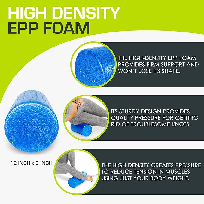 ProsourceFit High Density Foam Rollers 12 - inches Long, Firm Full Body Athletic Massage Tool for Back Stretching, Yoga, Pilates, Post Workout Muscle Recuperation