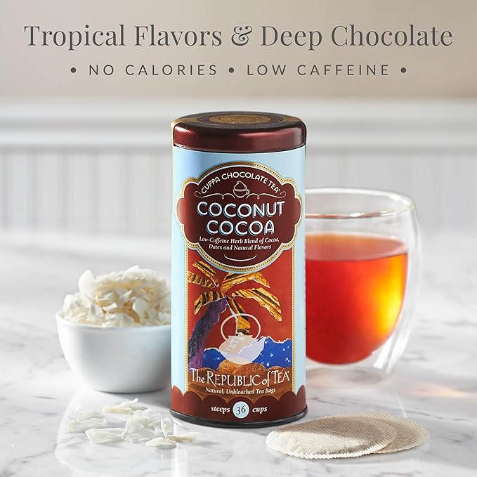 The Republic of Tea – Coconut Cocoa Cuppa Chocolate Tea Bags, Low-Caffeine, 250 Servings