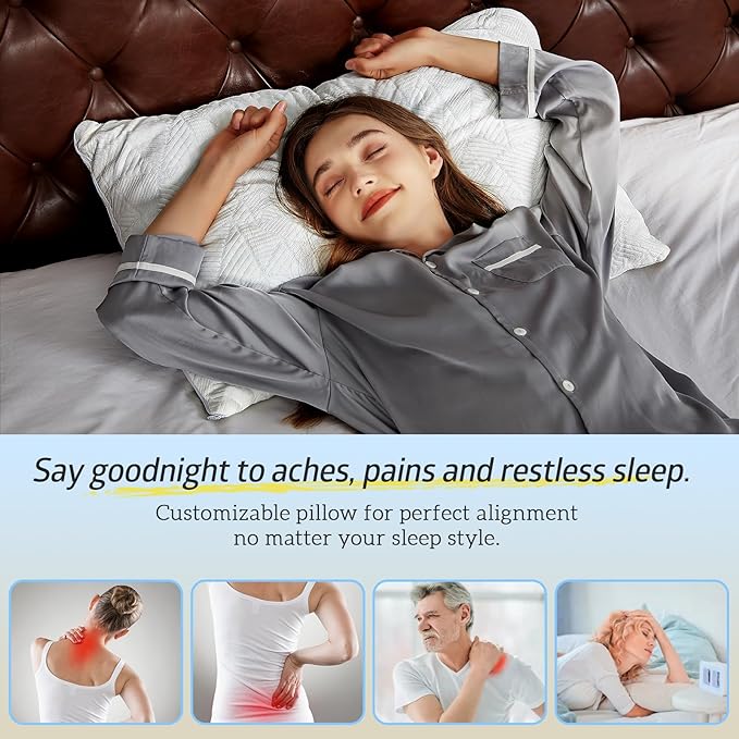 BETU Cooling Standard Pillow, Shredded Memory Foam Cool Pillow for Hot Sleepers, Adjustable Gel Firm Soft Support Bed Pillows Perfect for Back Neck Pain and Side Sleeping with Pillows Case Cover,White