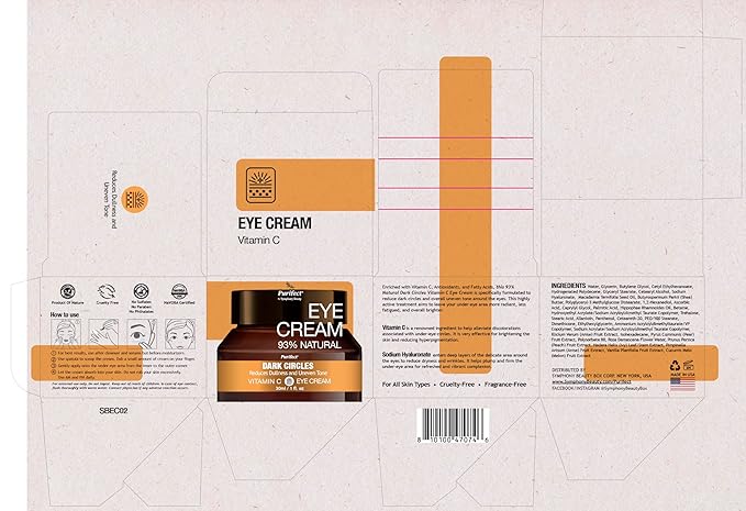 Purifect Natural Eye Cream for Puffiness and Bags Under Eyes with Vitamin C for Dark Circles – Made in USA – Sodium Hyaluronate for Dryness, Discoloration, Tired Eyes, Hydrate, Brighten Skin – 30ml