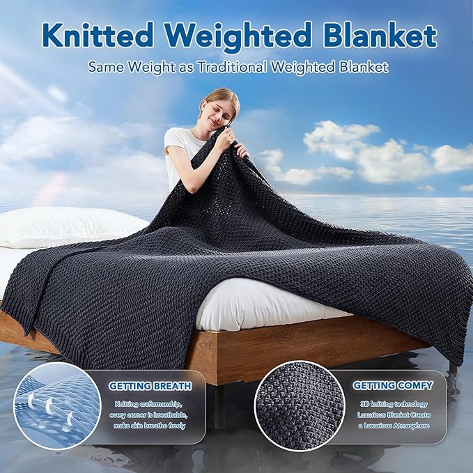 Topcee Knitted Weighted Blanket - 50"x60" 10lbs Cooling Chunky Knit Heavy Blanket for Adults Cable Yarn Knit Decorative No Beads Soft, Cozy and Cooling Weighted Throw Blankets Machine Washable