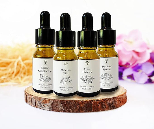 PRISTINE Top 4 Hotel Blend Essential Oils 4 Pcs Set for Electronic Diffuser for Home, Humidifier, Aromatherapy Fragrance for Home (English Country Inn,Maldives Villa,Swiss Château,Japanese Ryokan)