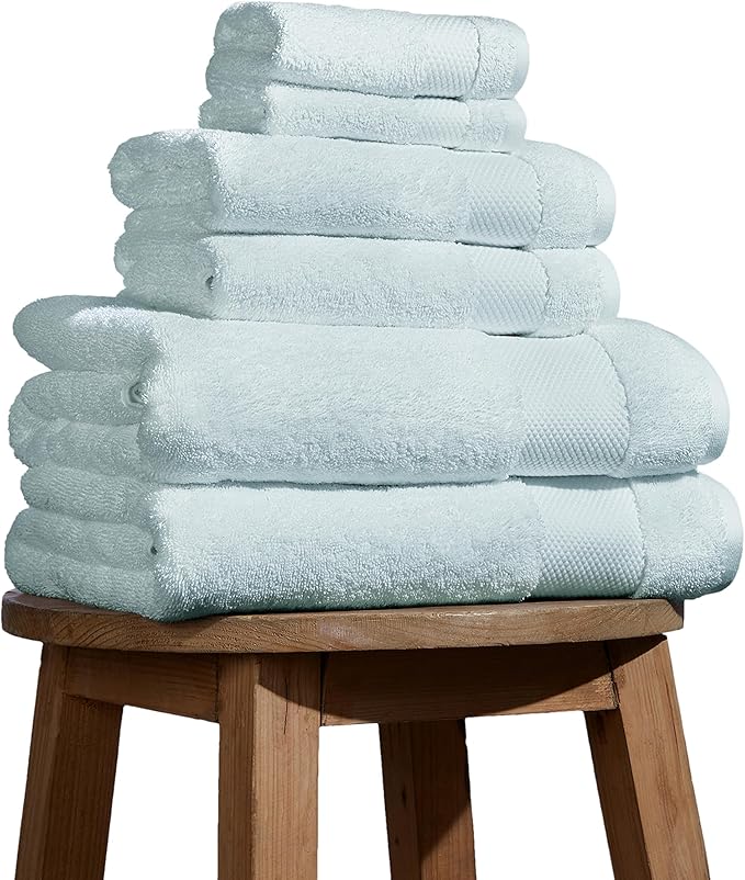 BIOWEAVES 100% Organic Cotton 700 GSM Plush 6-Piece Towel Set GOTS Certified, 2 Bath Towels, 2 Hand Towels & 2 Washcloths - Seafoam