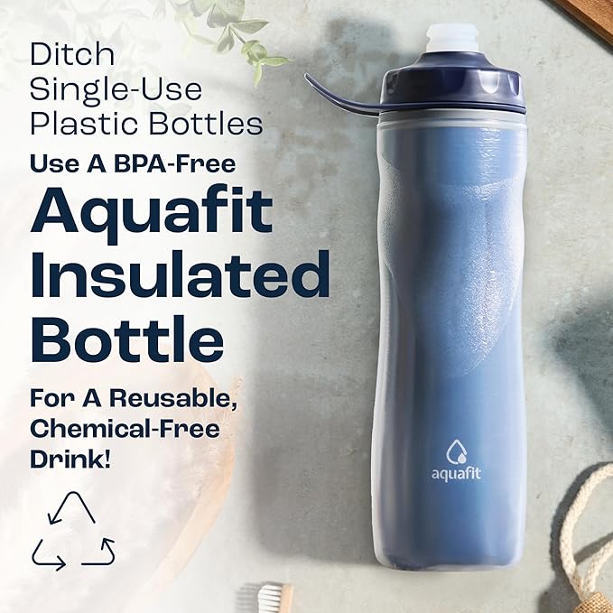 AQUAFIT Insulated Water Bottle - 20oz Leakproof Sports Water Bottle with Bite Lid, Bike Water Bottle, Easy Squeeze Water Bottles, Spill Proof for Cycling Bicycle - Fits Most Bike Cages (Blue)