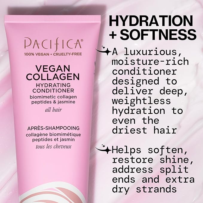 Pacifica Vegan Collagen Hydrating Shampoo & Conditioner Set – Moisturizing Hair Care for Dry Brittle Hair, Biotin & Avocado Oil for Strength & Shine, Thickening Clean Vegan Dermatologist Tested, 12 oz